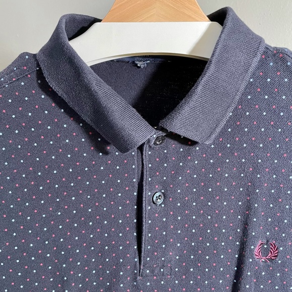 Navy/Light Blue/Maroon Polka Dot Fred Perry Polo - Picture 2 of 5